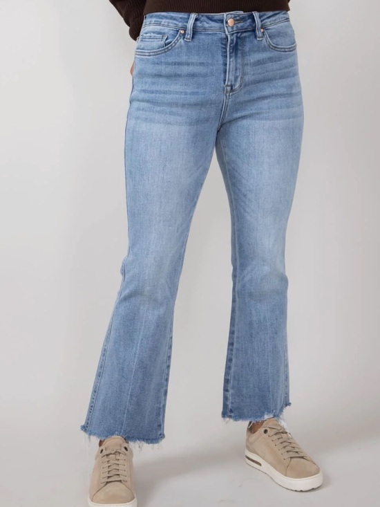 Mica Denim - Mica High Rise Crop Flare Jeans Women's 30 Frayed Denim Light Wash Stretch